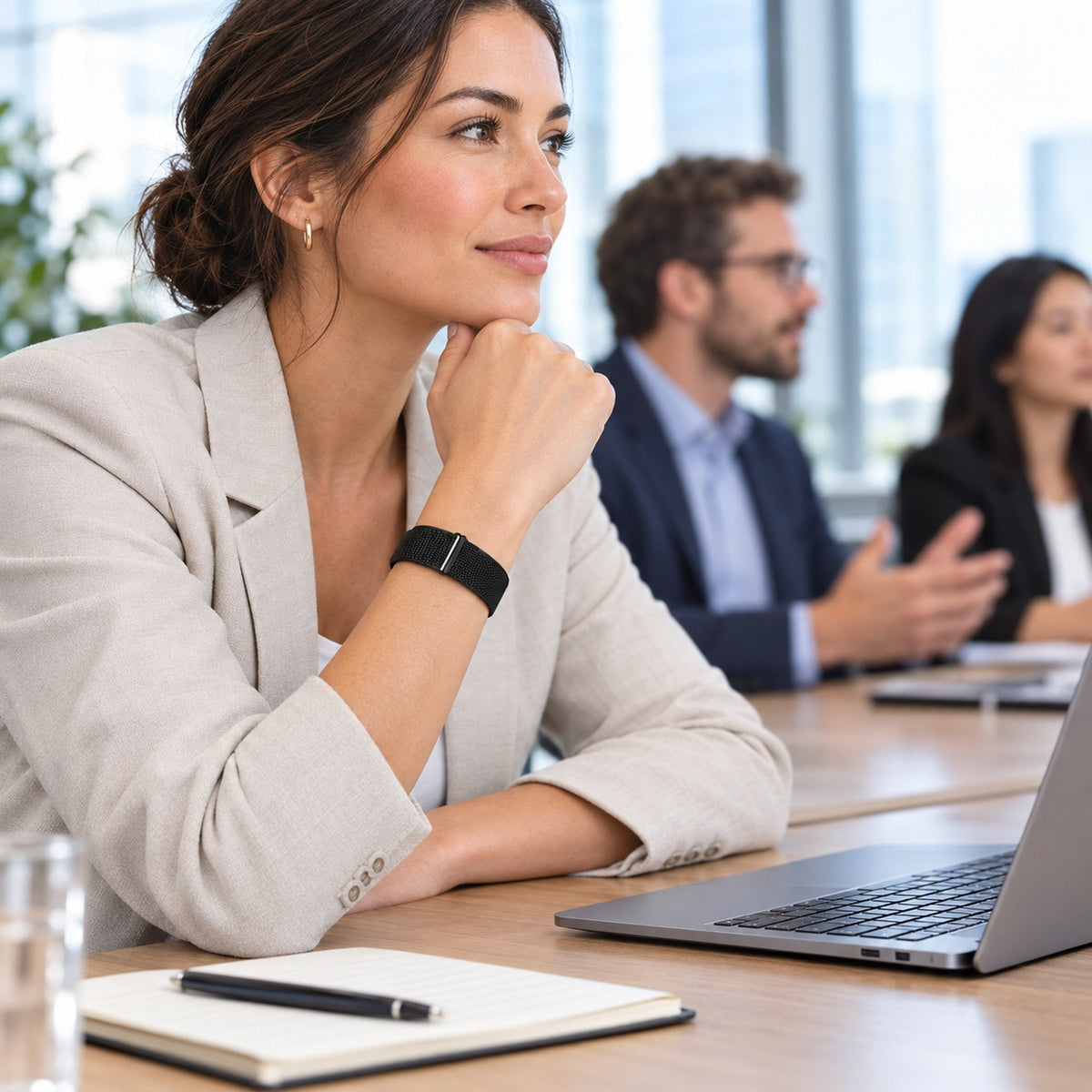 AI Voice Recorder Band worn in a business meeting – hands-free AI note taker | RevivPro