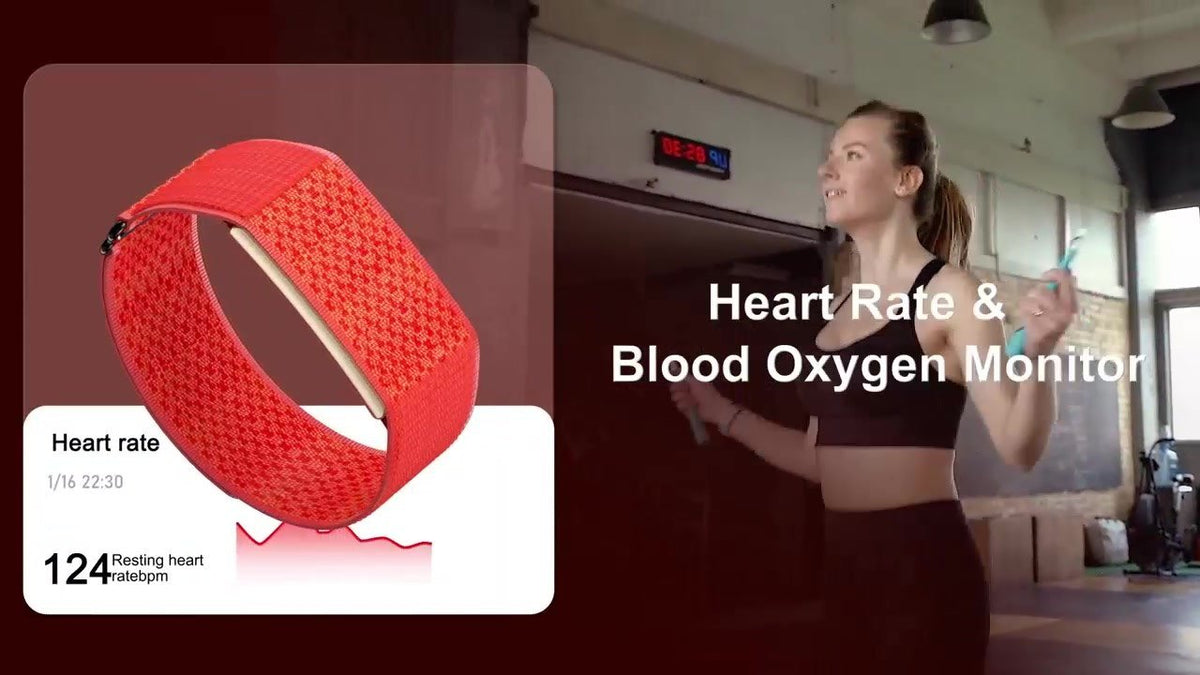 AI Voice Recorder Band in red – heart rate and blood oxygen SpO2 monitoring | RevivPro