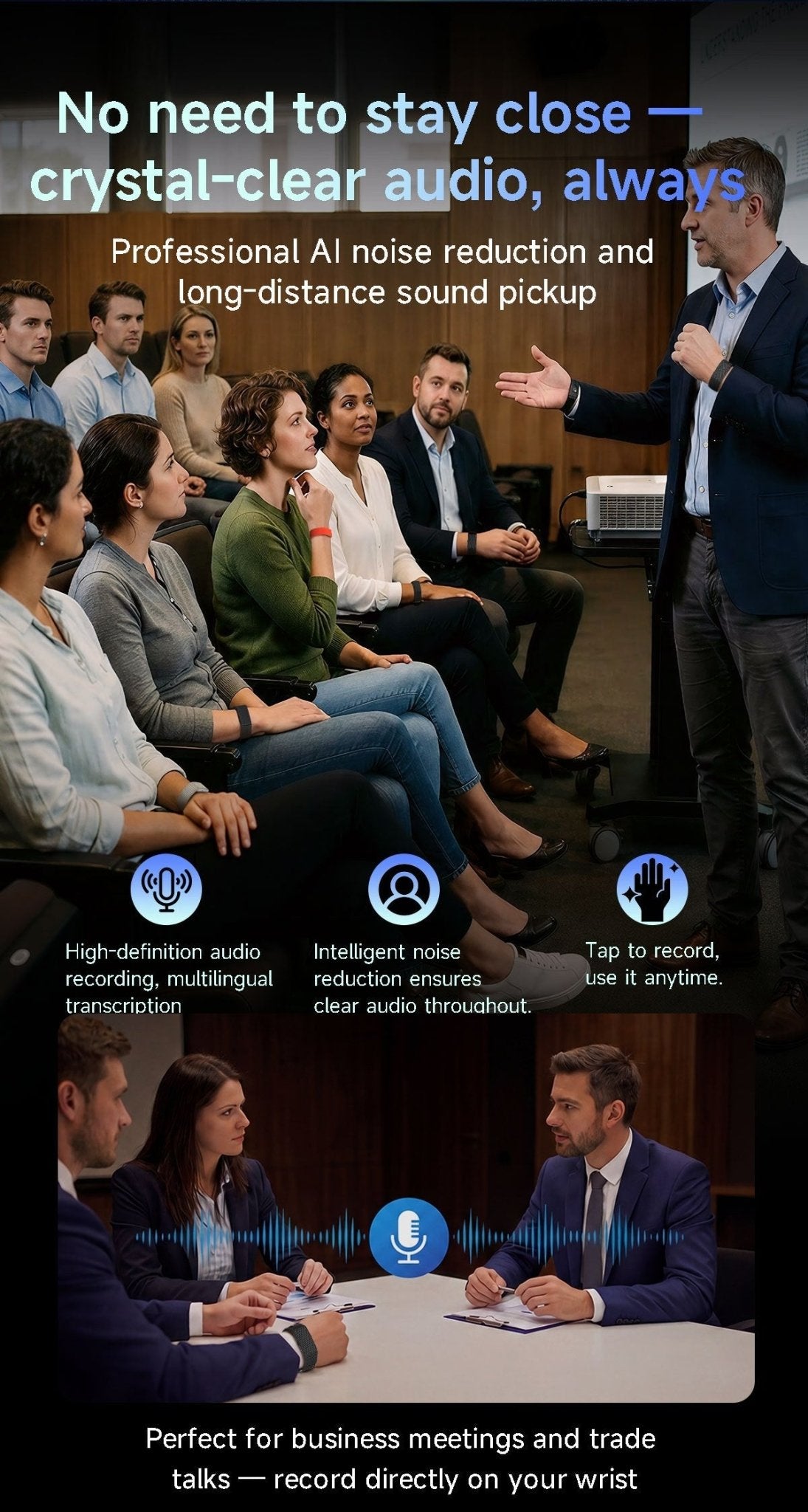 AI Voice Recorder Band – AI noise reduction and long-distance voice pickup | RevivPro