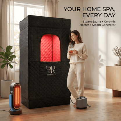 Complete Home Sauna Starter Bundle Kit – Steam Sauna + Sauna Heater - RevivPro