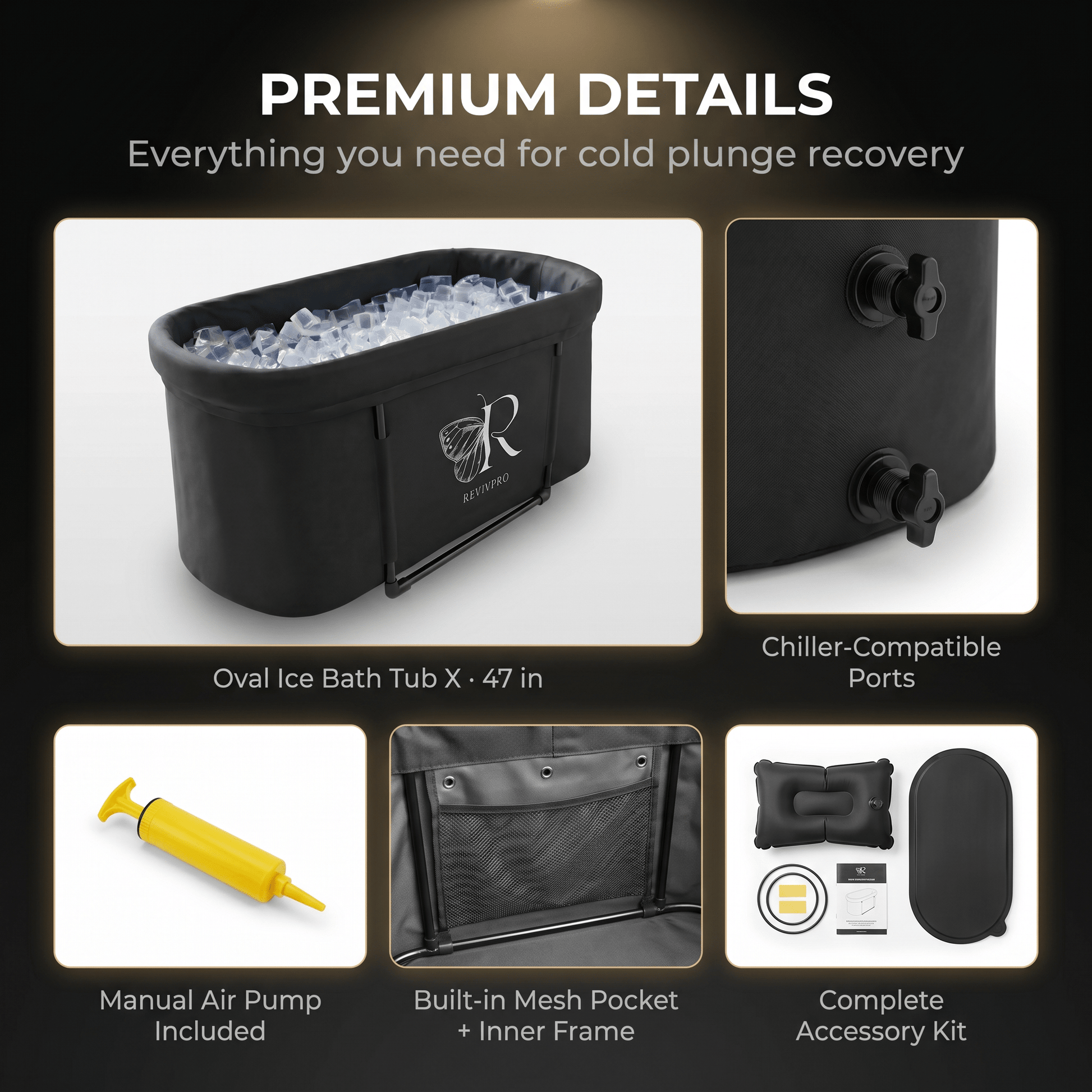 Portable Oval Ice Bath Tub X with Extra Length - Water Chiller Compatible Cold Plunge - RevivPro